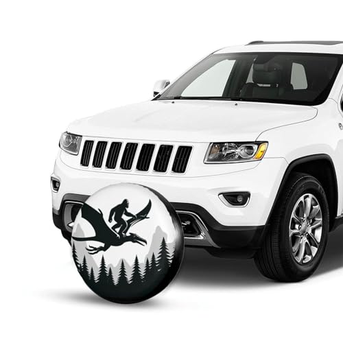 Image of Funny Dinosaur Bigfoot Decorative Weatherproof Wheel Protector Cover Universal Fit Spare Tire Cover for RV, SUV, and Camper Trailers 16 in