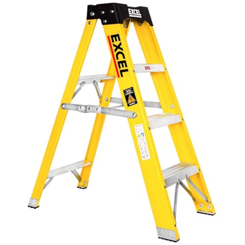 Excel Electricians Fibreglass StepLadder 3 Tread 1.03m Heavy Duty - Heavy Duty 3 Treads ladder, foldable ladder, folding stepladder, lightweight stepladder, fibreglass stepladder