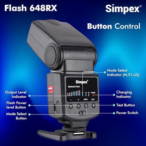 Image of Simpex 648RX with in-Built Trigger, Universal Electronic Flash Speedlite for DSLR Cameras Canon Nikon Pentax Olympus with Standard Hot Shoe Mount (with Trigger)