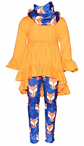 Image of Unique Baby Girls Kids Toddler 3pc Outfit Set Long Sleeve Cotton Blend Tunic Top Leggings and Scarf