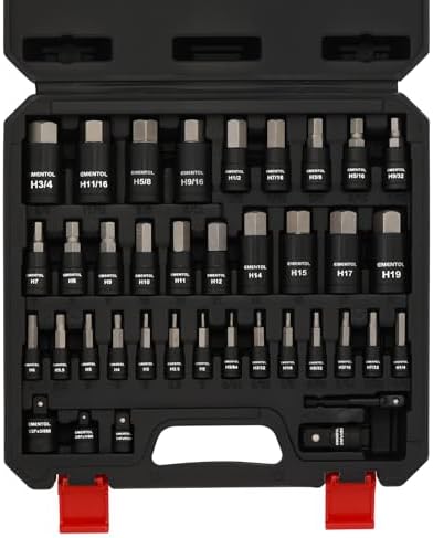 EMENTOL 38PCS 1/4" 3/8" 1/2" Drive Allen Hex Bit Socket Set, SAE/Metric, Includes Power Drill Adapter, Socket Adapters, 2mm - 19mm, 5/64" - 3/4"