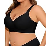 UMIPUBO Sujetador Sin Aros Tallas Grandes Mujer Push Up Soporte Sin Costuras Copa Completa Básico Cómodo Tirantes Anchos Suave Sostenes Relleno Brasieres (Negro, XL)