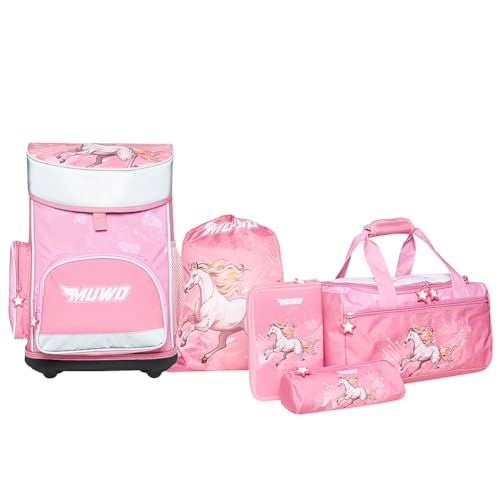 MUWO Kinder Schulranzen Set 5tlg. Pferd Design