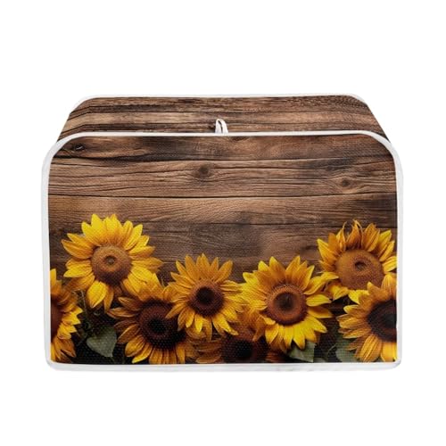 Baxinh Sunflower Toaster Cover 4 Slice Wide Slot, Old Wooden Oven Cover Appliance Protector Toaster Dust Universal Bread Maker Protection Kitchen Accessories