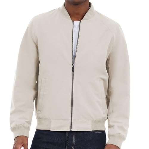 Michael Kors Men's Lightweight Bomber Jacket, Wind and Water Resistant, Dune, Medium
