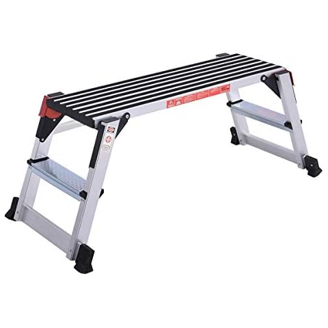 Giantex Aluminum Platform Non-Slip Folding Work Bench Drywall Stool Ladder 330lbs Capacity Cover