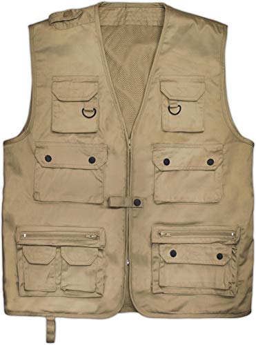 normani Outdoor Jagd- und Anglerweste mit vielen praktischen Taschen und Sonnenschutz Farbe Khaki Größe M