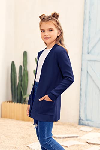 Image of Girls Cardigan Kids Open Front Oversized Sweater with Pockets | Casual Cardigans, Soft Knit, Long Sleeve, Uniform Cardigan for Girls, 7-14 Years