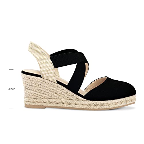 mysoft Women's Closed Toe Crisscross Elastic Ankle Strap Platform Espadrille Wedge Sandals2