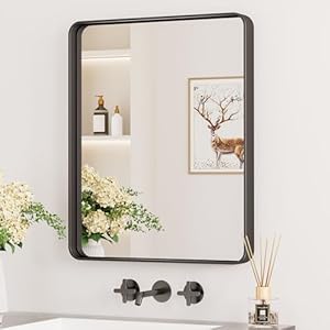 Keonjinn Wand Spiegel Schwarz 40x50cm, Badezimmerspiegel Badspiegel mit Metallrahmen, Gehärtetes Glas Rechteckiger Spiegel Flur für Badezimmer, Wohnzimmer, Schlafzimmer, Wanddekoration