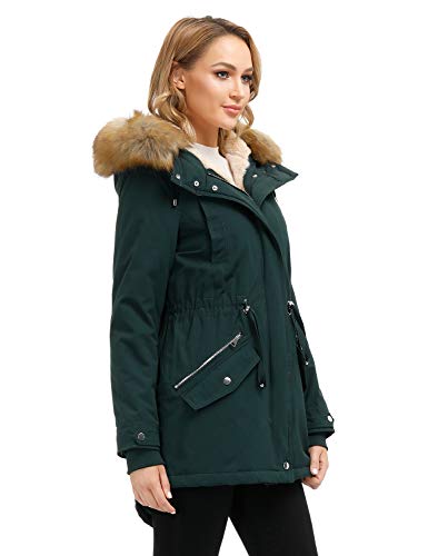 Royal Matrix Women's Warm Winter Parka Coat Hooded Sherpa Lined Winter Jacket with Zip Pockets, Regular & Plus Size (Dark Green, 12) - Thumbnail 2