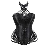 HASLEFND Schwarzes Damen-Korsett Aus Leder – Übergröße, Neckholder, Stahlstäbchen, Überbrustkorsett, Schnürkorsett, Formendes Körperkorsett, Damen-Vintage-Steampunk-Korsett, Schwarz, M