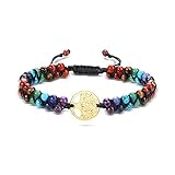 JSDDE 7 Chakra Armband Perlenarmband aus Heilsteine Partnersarmbänder Lebensbaum OM Armband Doppelschicht geflochten Armreif Energietherapie Yoga Esoterik Schmuck für Frauen Männer (Lebensbaum)
