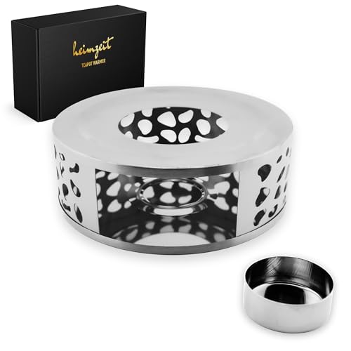 heimzeit Warmer for Teapots and Coffee Pots made of High-Quality Stainless Steel [Ø 15 cm, Silver], Teapot Warmer with Candle Holder, Elegant Design, Scratch-Resistant and suitable for all Sizes