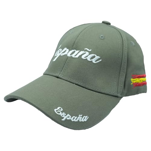 Genérico Gorra Estilo España con Bandera Lateral – Ajustable – Unisex – 5 Colores Disponibles – Ideal para Fútbol, Viajes y Uso Diario (FR/ES, Letras, Talla única, Verde)