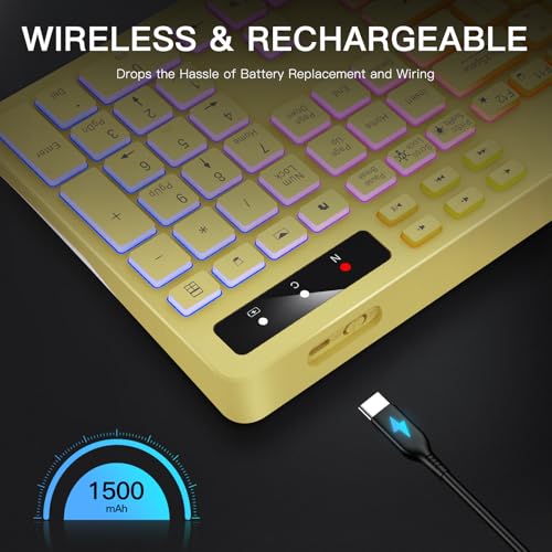 Soueto Wireless Keyboard with 7-Color RGB Backlit, Full-Size Computer Keyboard with Phone Tablet Holder, 2.4G Rechargeable Gaming Keyboard with Light Up Keys, Compatible with Mac, Windows (Yellow) by Soueto - Image 6