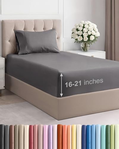 GIGBEI Extra deep pocket twin size sheet set - 3 piece breathable cooling bed sheets - hotel luxury bedding with 16 to 21 inch extra deep pockets - soft, fade and wrinkle resistant