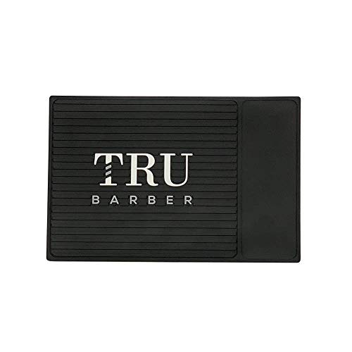 Image of TRU BARBER ORGANIZER MAT 13 inchX 9 inch (BLACK /WHITE) Flexible PVC Station Mat, Professional Mat, Salon and Barbershop work Station pads, Beauty salon tools hairstylist, Counter mat for clippers, Anti slip