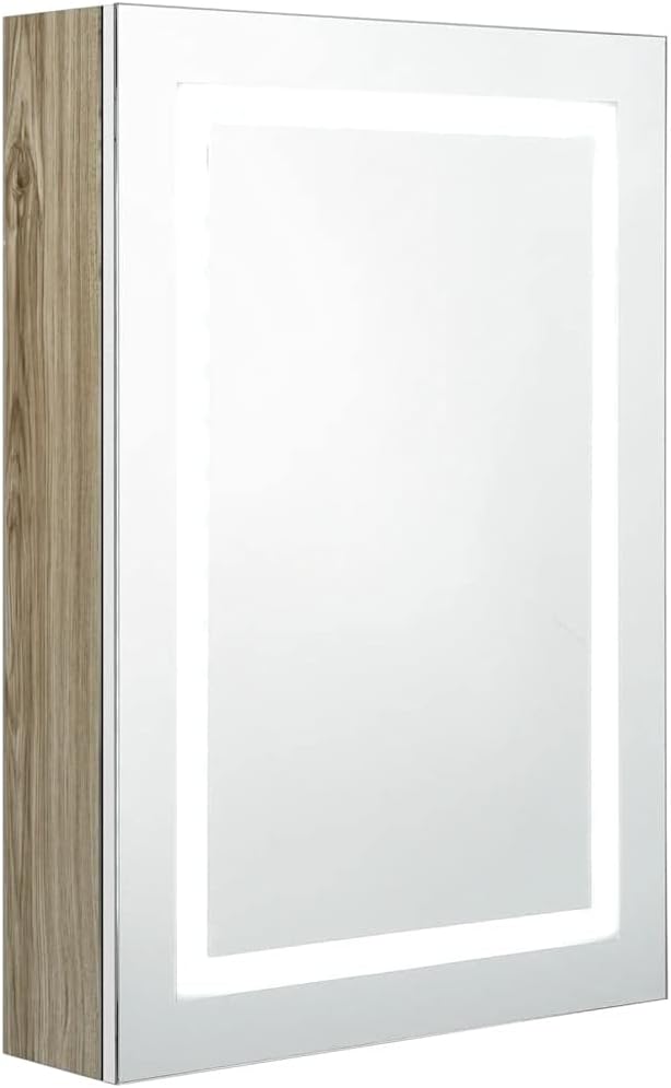 Mirror Cabinet Bathroom Cabinet Wall Cabinet Bathroom Furniture Bathroom Cabinet with Mirror LED Bathroom Mirror Cabinet White and Oak Look 50 x 13 x 70 cm