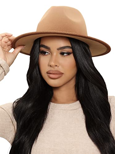 Queen's Wardrobe Fashion Wide Brim Dandy Panama HAT for Women Sexy Going Out Casual Party Club Wear | Summer Beach Sun Hat (Camel)
