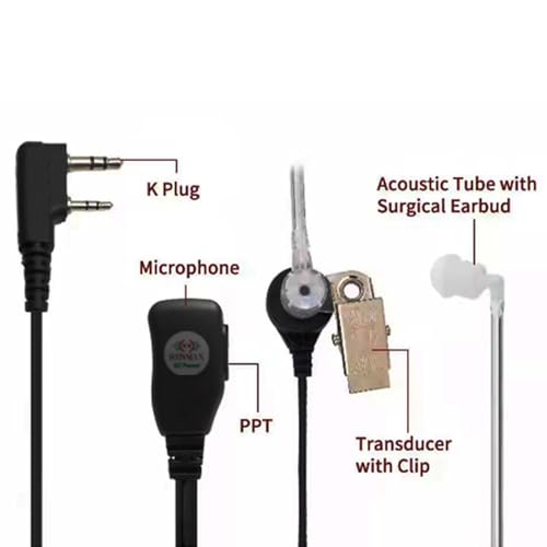 Image of RENMAX Air Acoustic Tube Covert Wired Earpiece Throat Mic Earphone Headset 2-Pin Audio Connector Suitable for Models VU-5R, BF-88S etc (Pack of 2)