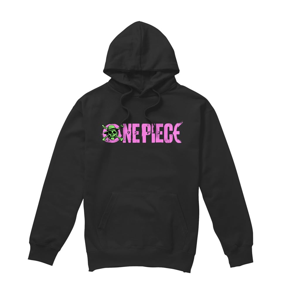 One Piece Luffy Jolly Roger Bright Logo Unisex Hoodie, Black, XX-Large