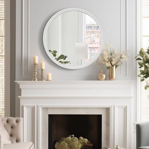 WallBeyond Round Mirrors for Wall Decor, 30'' Wall Mirror Decorative with Beaded Framed for Home Decoration Entryway Living Room Bedroom, White - Image 5
