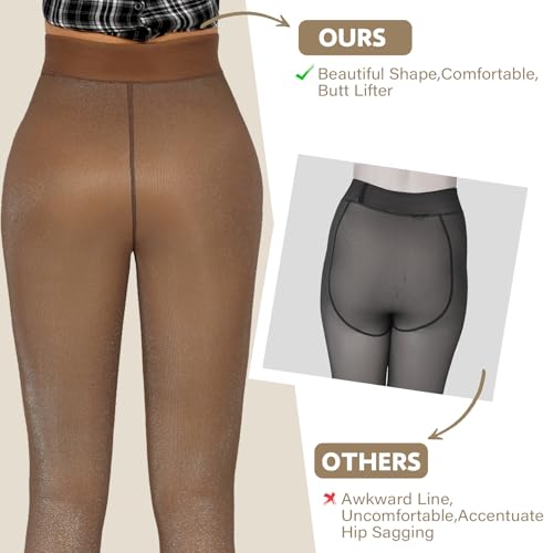 Image of X-CHENG Fleece Lined Tights Sheer Women - Fake Translucent Warm Pantyhose Leggings Sheer Thick Tights for Winter
