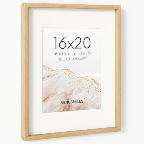 Image of 16 x 20 Picture Frame, USA-Sourced Natural Beech Wood Photo Collage Frame with HD Tempered Glass, Modern Simple 16x20 Wooden Frame Matted to 11x14, Vertical & Horizontal Wall Hanging Display