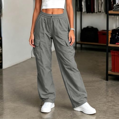 Women's Cargo Pants Drawstring Waist Wide Leg Utility Work Trousers - image 5