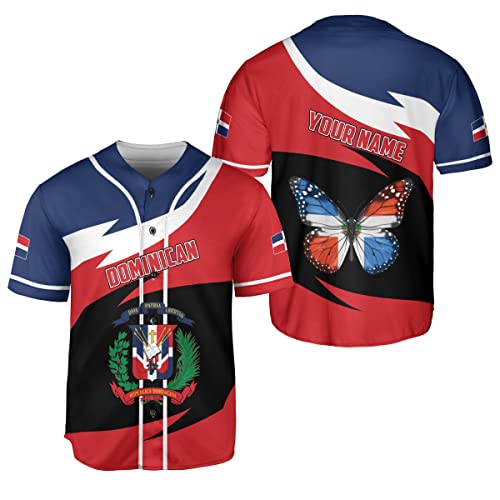 MAPrints Personalized Dominican Republic 3D Baseball Jersey Unisex Republica Dominicana Shirt Dominican Flag Baseball Jersey (Dom 4)