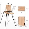 Falling in Art 4 Legs Beechwood French Easel - Portable Plein Air Studio Easel Stand with Bigger Storage Drawer, Full Size Sketchbox Travel Easel for Painting, Drawing, Artwork Display, Natural #4