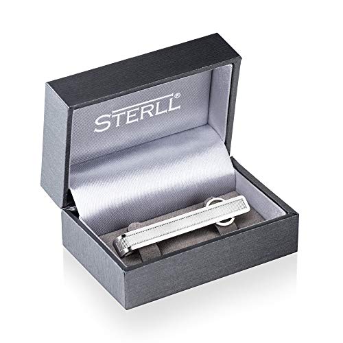 Pinza de corbata plata de ley rayas finas regalo boda hombre con cadena seguridad 2