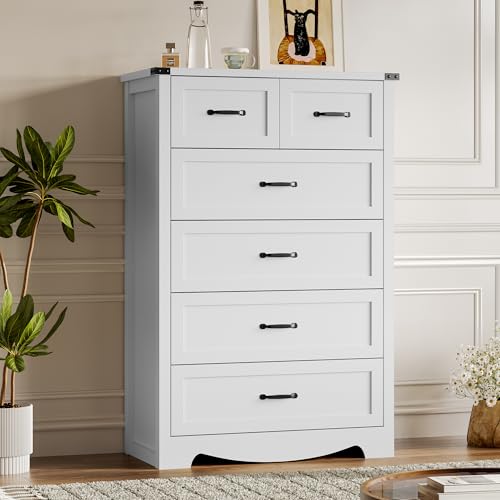 Image of BORNOON Tall 6-Drawer Dresser for Bedroom, Modern Wooden Chest of Drawers with Metal Handles, Anti-Tipping Design, Sturdy and Stable Storage Organizer for Living Room, Entryway, Home Office