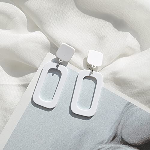 80S Women Colors Retro Earrings Geometric Dangle Neon Earrings For Party Costume Accessory-White #TOP1