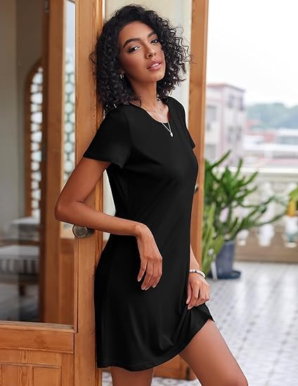 Ekouaer Nachthemd Damen Zweiteiliger Sleepshirt Kurzarm Nachtwäsche Schlafhemd Leicht Schlafshirt, 2er Pack, S-XXL