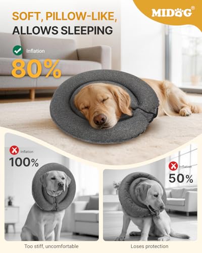 Image of MIDOG Patented Inflatable Dog Cone, Soft Recovery Collar, Gray, XS