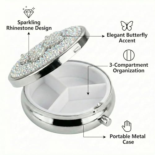 Image of Medicine Organizer Box Butterfly Pocket Pharmacy Bling Travel Pill Case Box for Purse Mini Pill Holder Organizer Small Pills Container for Vitamin(Colorful)
