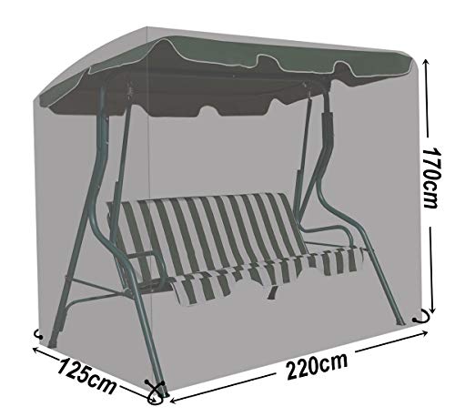 iiSPORT Garden Swing Protective Cover, Reinforced 600D Oxford Waterproof 3 Seater Swing Chair Cover Patio Furniture Cover - 220x170x125cm