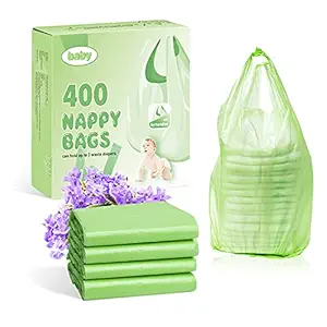 Biodegradable Baby Disaposal Diaper Bags - 400 Count Unscented Diaper Sack with Easy Tie Handle, Must Have For Baby Nursary, Eco-friendly Environmental Waste Bag, Poop Bag (Green)