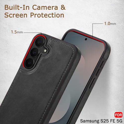 Image of TheGiftKart Genuine Leather Finish Back Cover Case for Samsung Galaxy S25 FE 5G | Shockproof Design | Camera & Screen Protection | Stunning Minimalist Design Back Case Cover for Samsung S25 FE (Black)