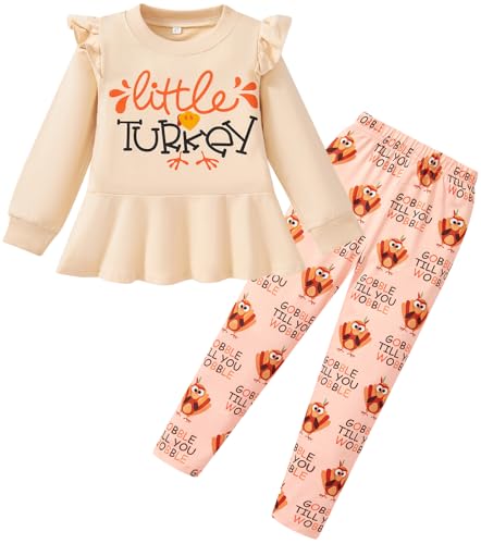 Image of Little Girls 2 Piece Outfits Ruffle Sleeve Unicorn Sweatshirts Top and Leggings Set School Outfits Kids Clothing Set
