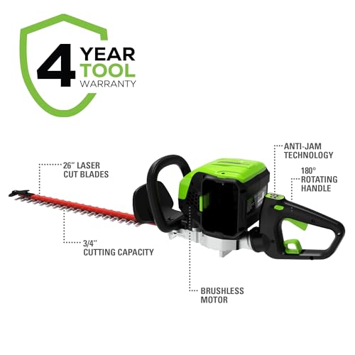 Image of Greenworks Pro 80V 26 inch Cordless Hedge Trimmer, Tool Only, Battery Powered, Green
