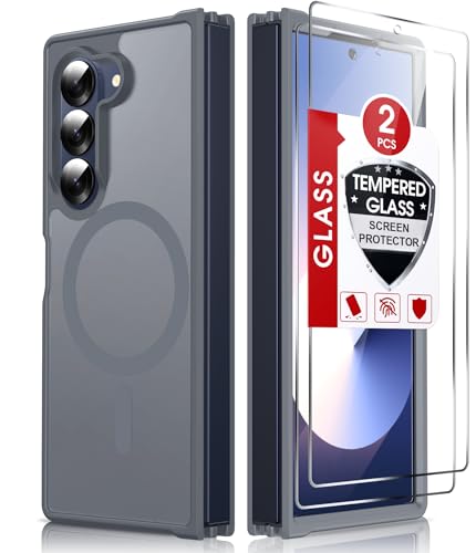 LeYi for Samsung-Galaxy-Z-Fold-6 Case: Galaxy Fold 6 Case [Compatible with MagSafe] with 2Pcs Screen Protector, Charging Fast Magnetic Integrated Structure for Fold6 Case, Grey