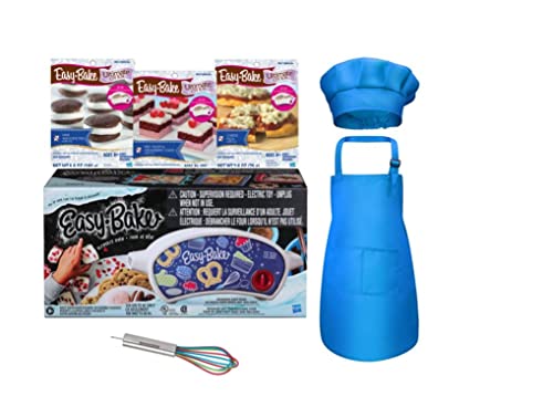 Easy Bake Ultimate Oven Creative Baking Toy Bundle + Larger Size 13.8 Oz. Easy Bake 3-Pack Refill Mixes (Pizza, Whoopie Pies and Red Velvet & Strawberry Cakes)+ Mini Whisk+ Hat and Apron