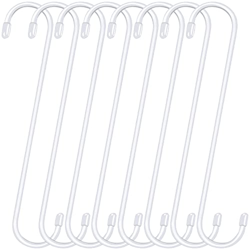 8 Pack Extra Large S Hooks for Hanging Plant Outdoor, White Long S Shaped Extension Hooks for Kitchenware, Pergola, Closet, Flower Basket, Bird Feeder, Wind Chimes, Indoor Outdoor Use (White, 10 Inch)