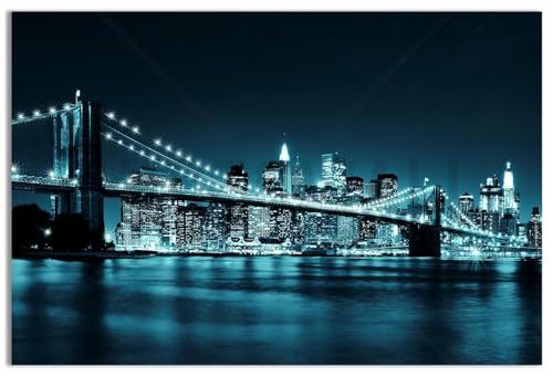 Sbemyenus Toile murale – Impression sur toile noire, blanche et bleue – Pont de Brooklyn de New York – Impression sur toile pour salon, chambre à...