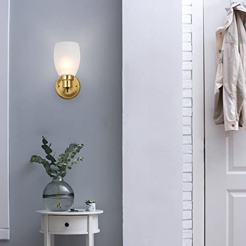 Design House 588814-SG Lydia Transitional 1-Light Indoor Wall Light Dimmable With A White Frosted Glass Shade And Twist On/Off Switch For Hallway Foyer Bathroom, Satin Gold thumb #6