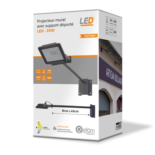 Projecteur pour façades enseignes Gefom LED 20w avec support inclinable robuste