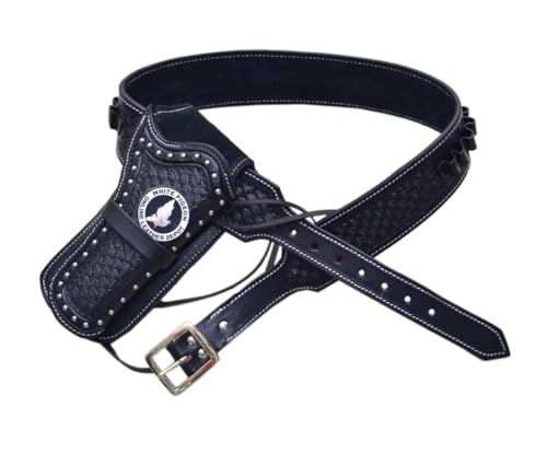 Western Rigs Holster Cowboy Tooled Leather Holsters Revolver Cover Pistol Case Ammo Cartridge Belt .44 .45 (Tan Right Hand, Size 6 (50